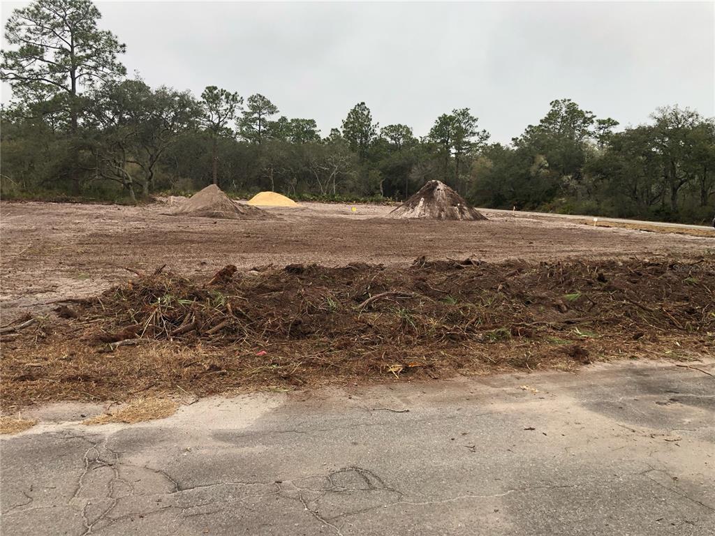 A cleared, vacant lot features piles of dirt and sand against a wooded background — 000 FISHER LOOP, OCKLAWAHA, FL