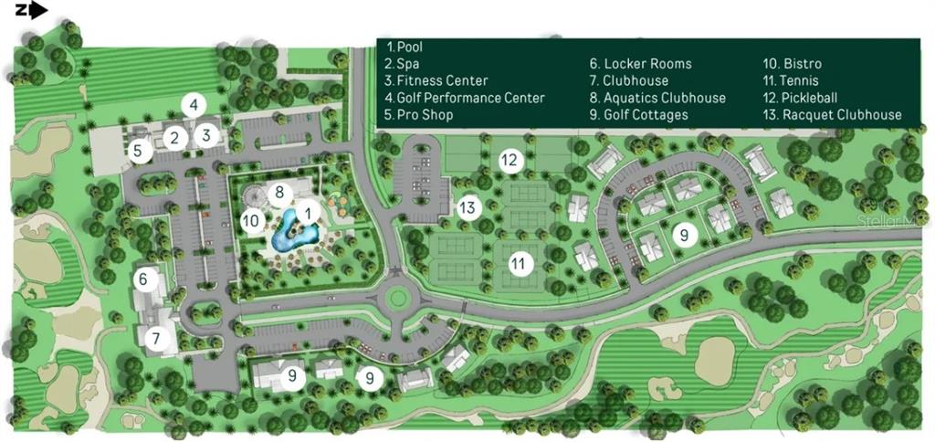 This is a site plan rendering of a community featuring a pool, clubhouse, and courts — 33712 BELLINO PLACE, MYAKKA CITY, FL