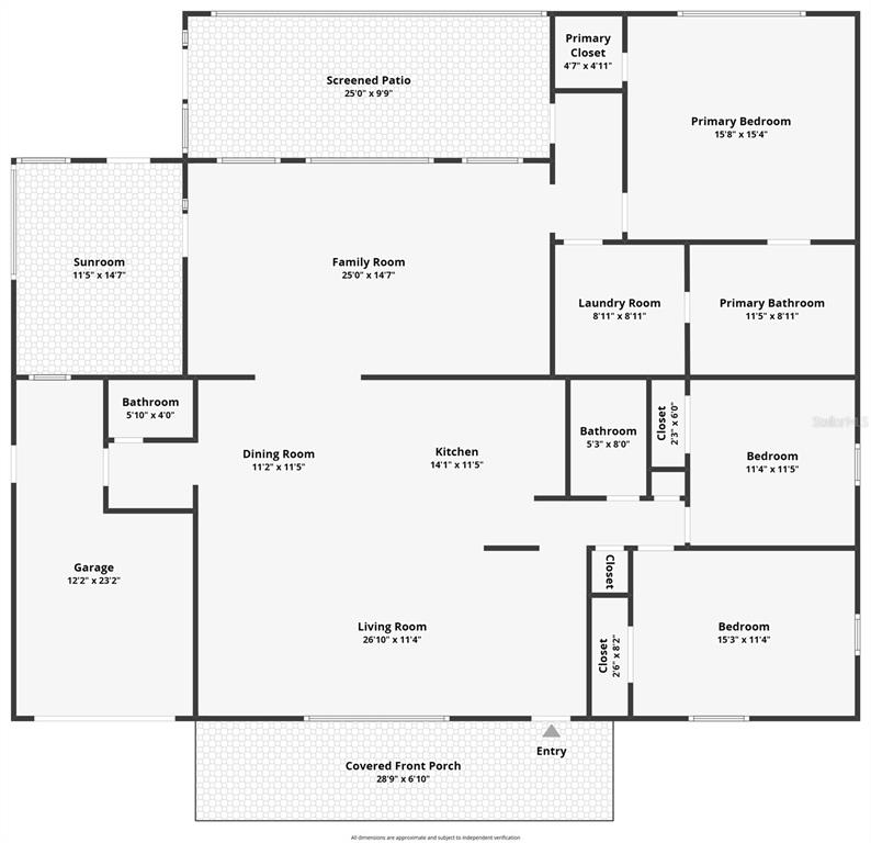 This is a floor plan of a single-story house with three bedrooms and a garage — 5163 60TH WAY N, KENNETH CITY, FL