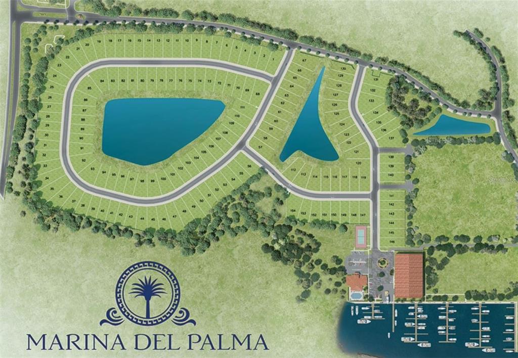 This is a site plan rendering of the Marina del Palma residential community with boat slips — 50 DEL PALMA DRIVE, PALM COAST, FL