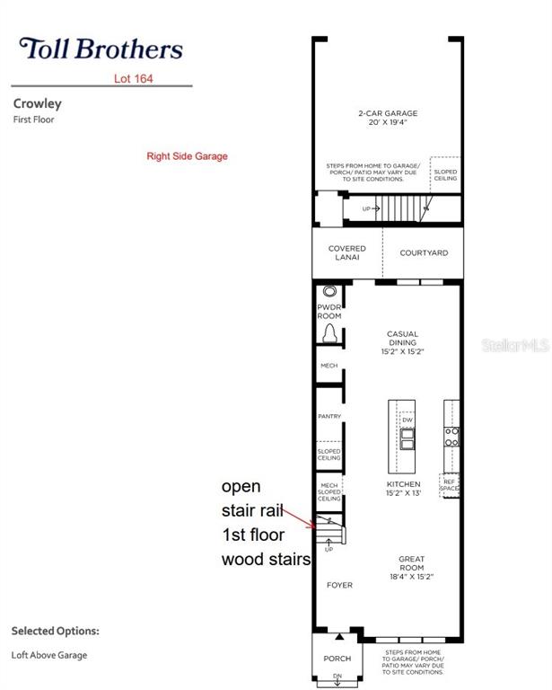 This is a floor plan for the first level of a Toll Brothers Crowley home — 12800 SUNSET WALK DRIVE, WINTER GARDEN, FL