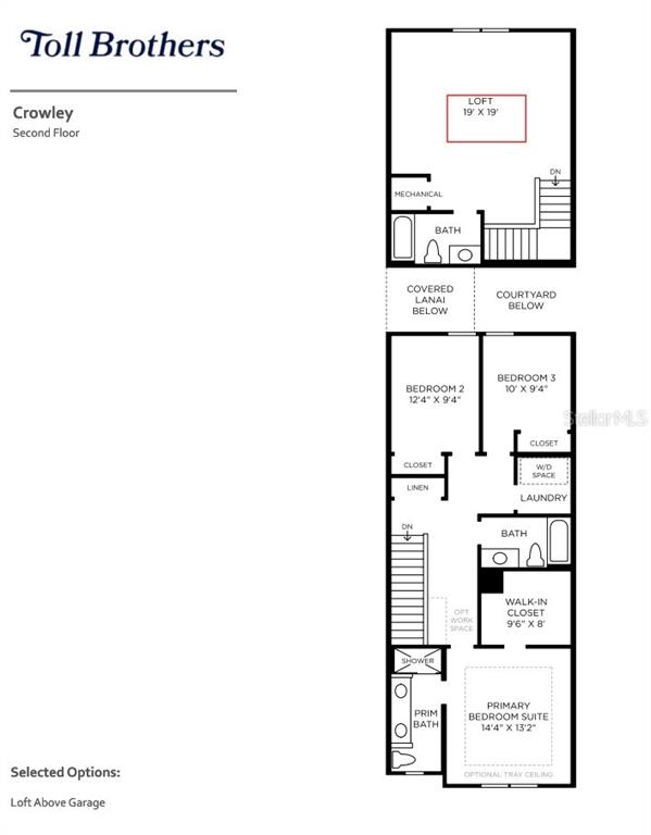 This is a floor plan for the second level of a Toll Brothers Crowley home — 12800 SUNSET WALK DRIVE, WINTER GARDEN, FL
