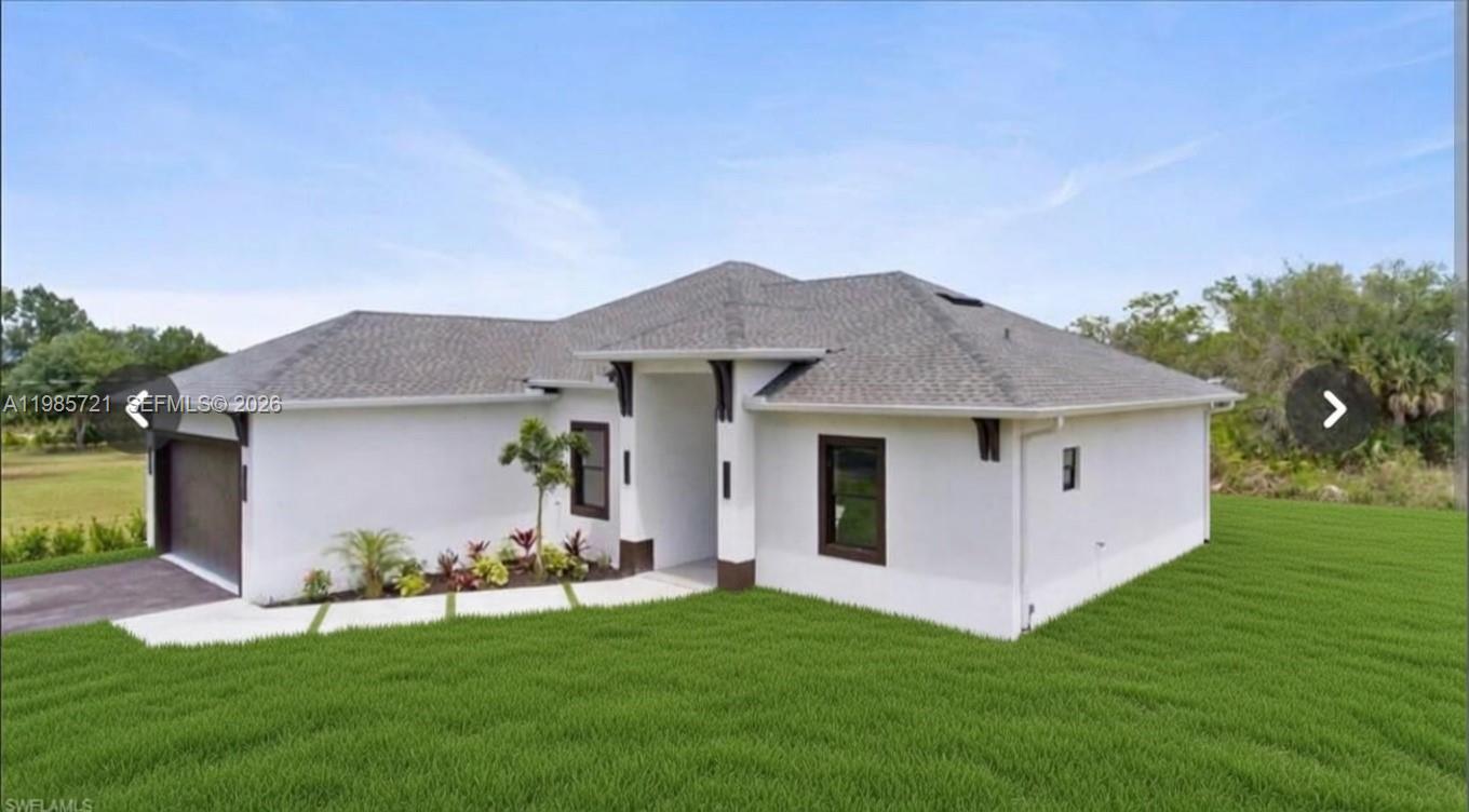 This is a digital rendering of a single-story white house with a dark roof — 6186 N Everglades blvd, Naples FL 34120, NAPLES, FL