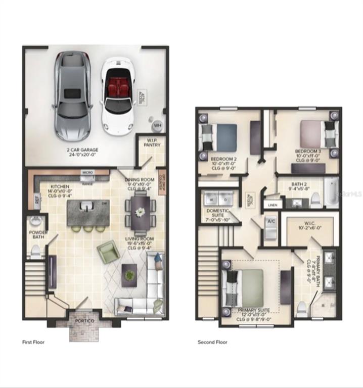 This is a floor plan showing the first and second levels of a residential home — 4858 PRAIRIE PRESERVE RUN, ST CLOUD, FL