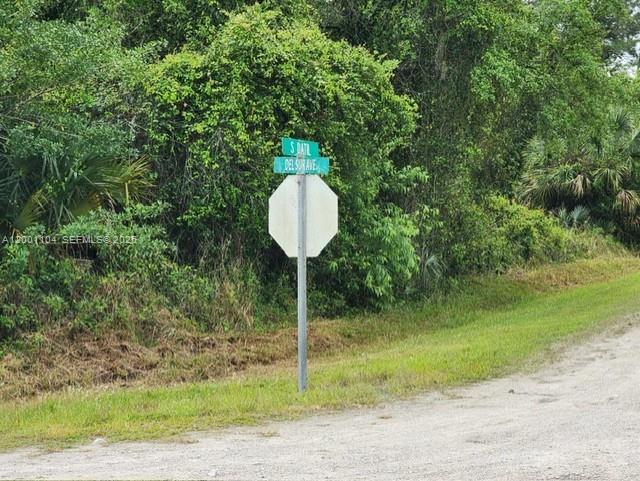 A street sign for S Datil and Del Sur Ave stands beside a dirt road — 193 Avenida del Sur, Clewiston FL 33440, CLEWISTON, FL