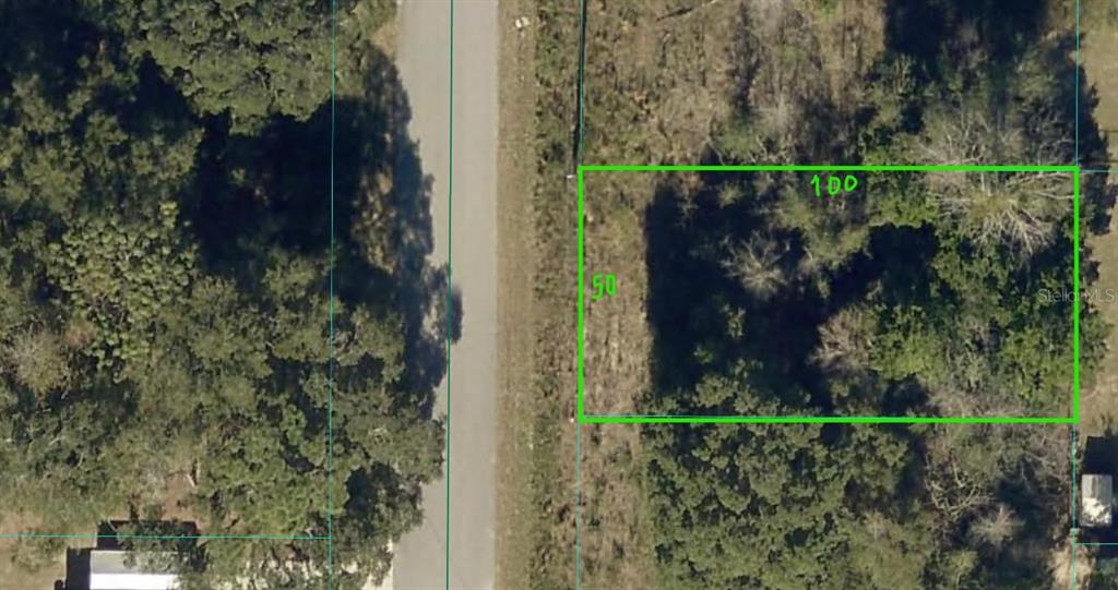 This is an aerial map showing a rectangular plot of land with dimensions 50 by 100 — NW 59 COURT, OCALA, FL
