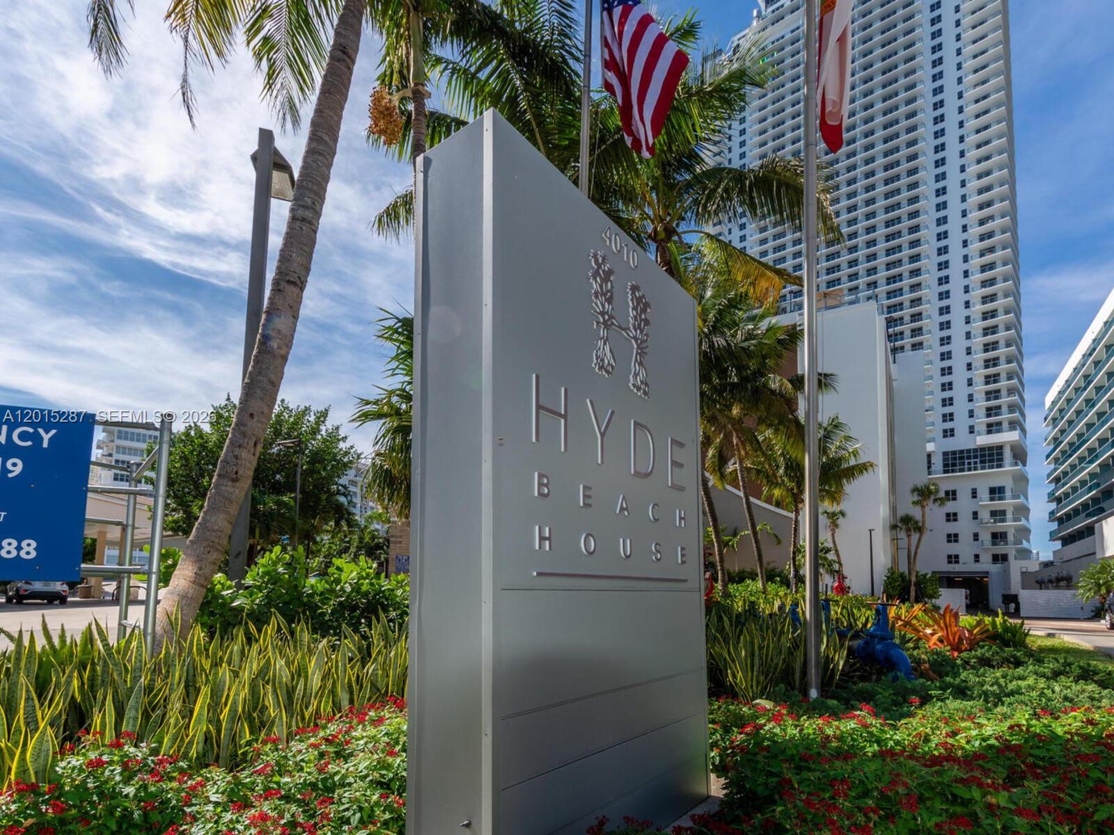 A tall, rectangular sign for Hyde Beach House stands in front of a high-rise building — 4010 S Ocean Dr # R2004, Hollywood FL 33019, HOLLYWOOD, FL