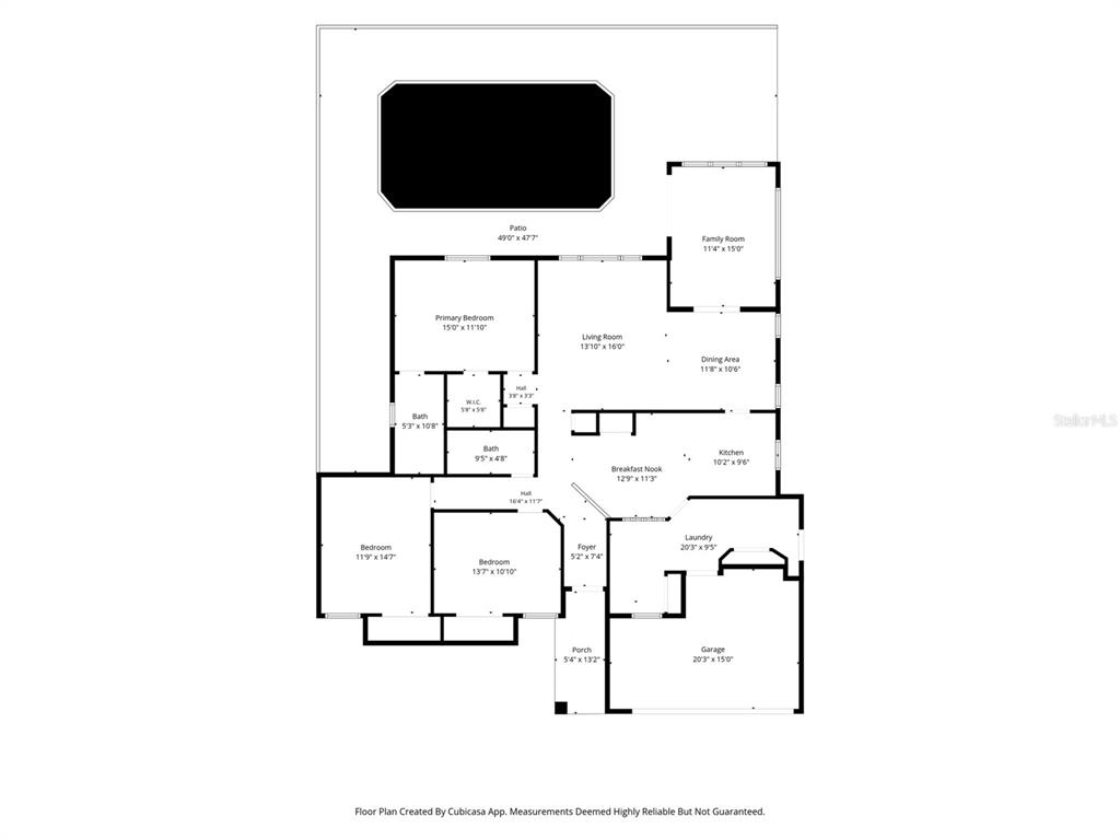 This is a floor plan of a single-story house with a patio and a garage — 8417 YEARLING LANE, NEW PORT RICHEY, FL
