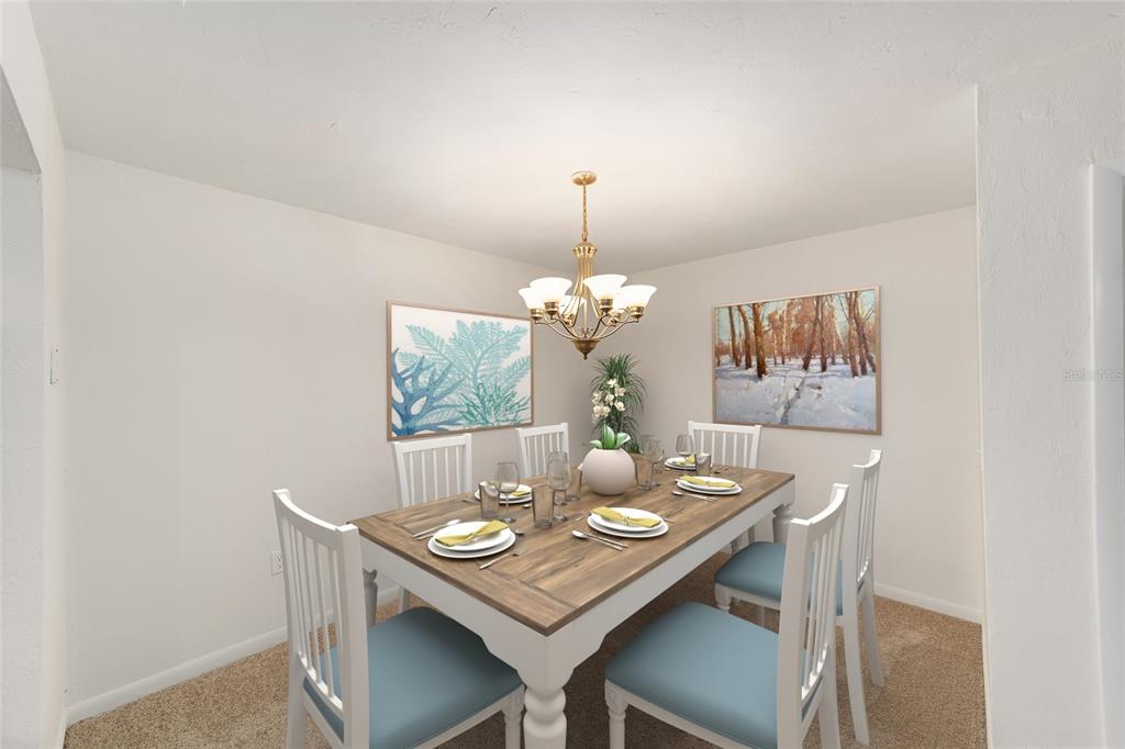 This is a digital rendering of a dining room with a wooden table and chairs — 501 SW 75TH STREET UNIT H6, GAINESVILLE, FL