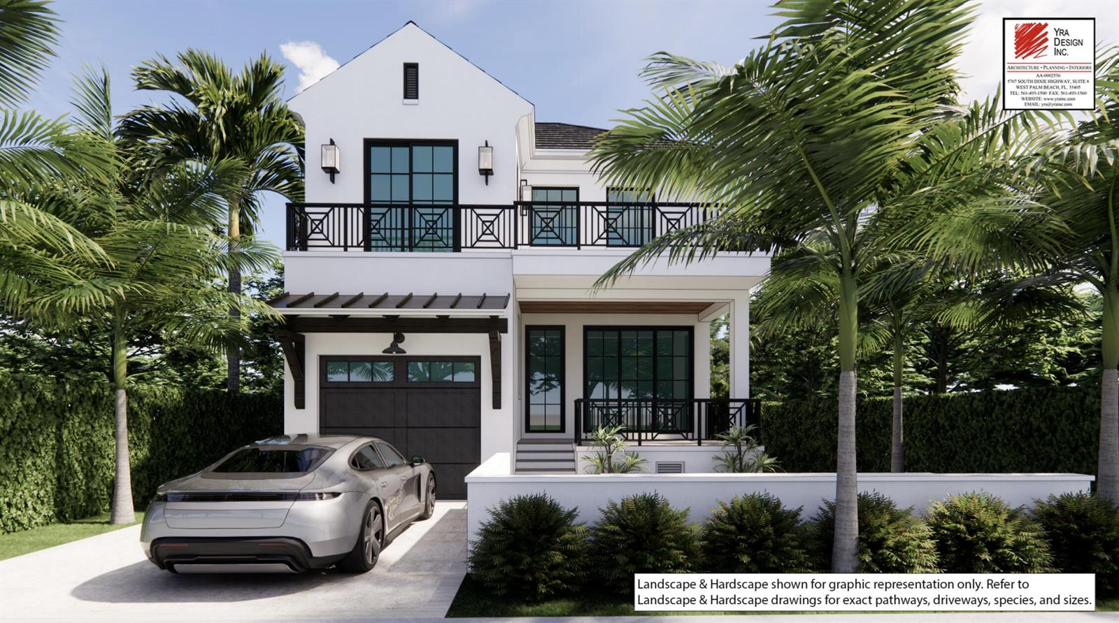 A rendering of a two-story white house with a black-trimmed balcony and a garage — 30 Oceanview Drive, Ocean Ridge FL 33435, OCEAN RIDGE, FL