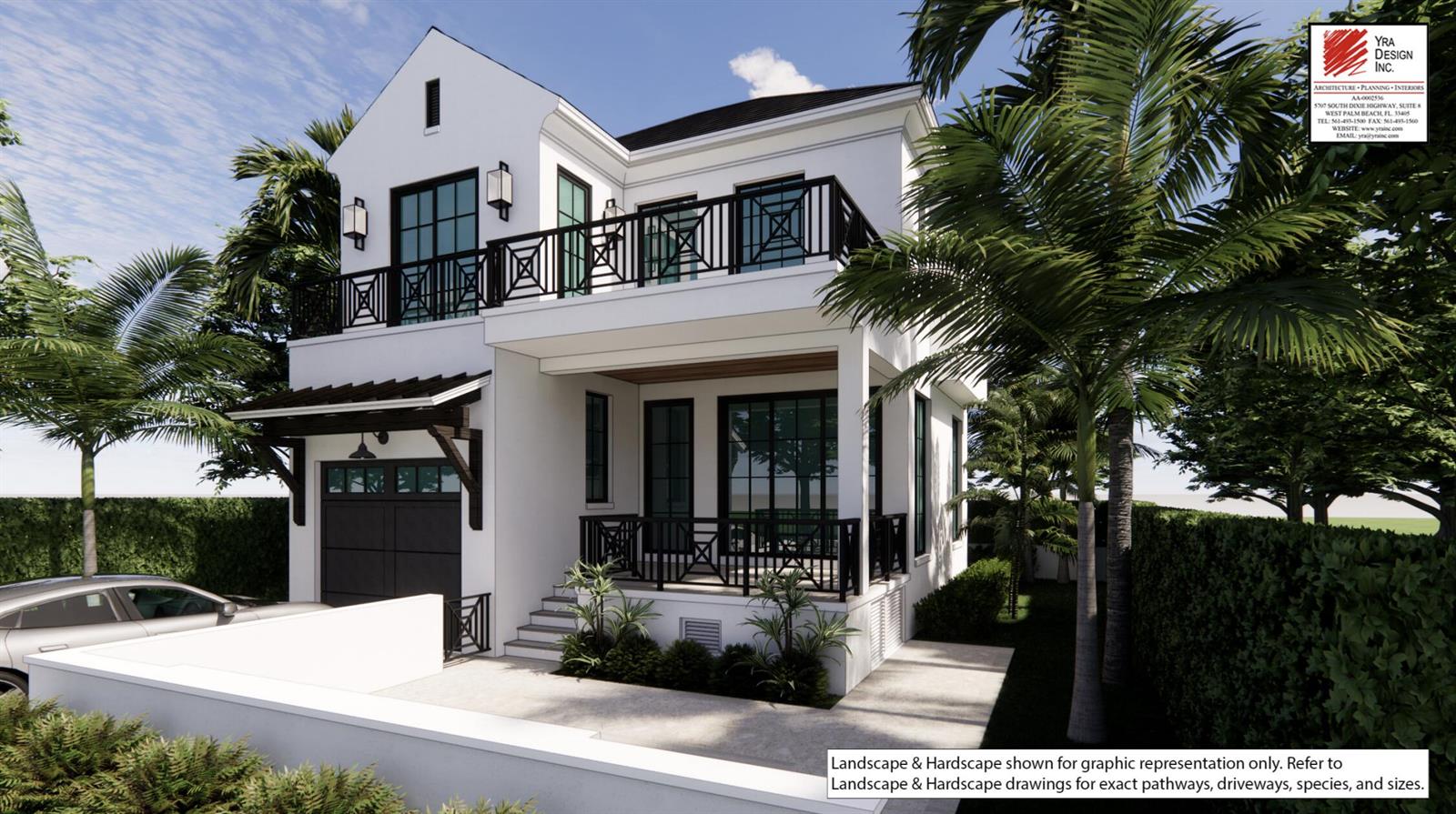 This architectural rendering shows a two-story white house with a balcony and a garage — 30 Oceanview Drive, Ocean Ridge FL 33435, OCEAN RIDGE, FL