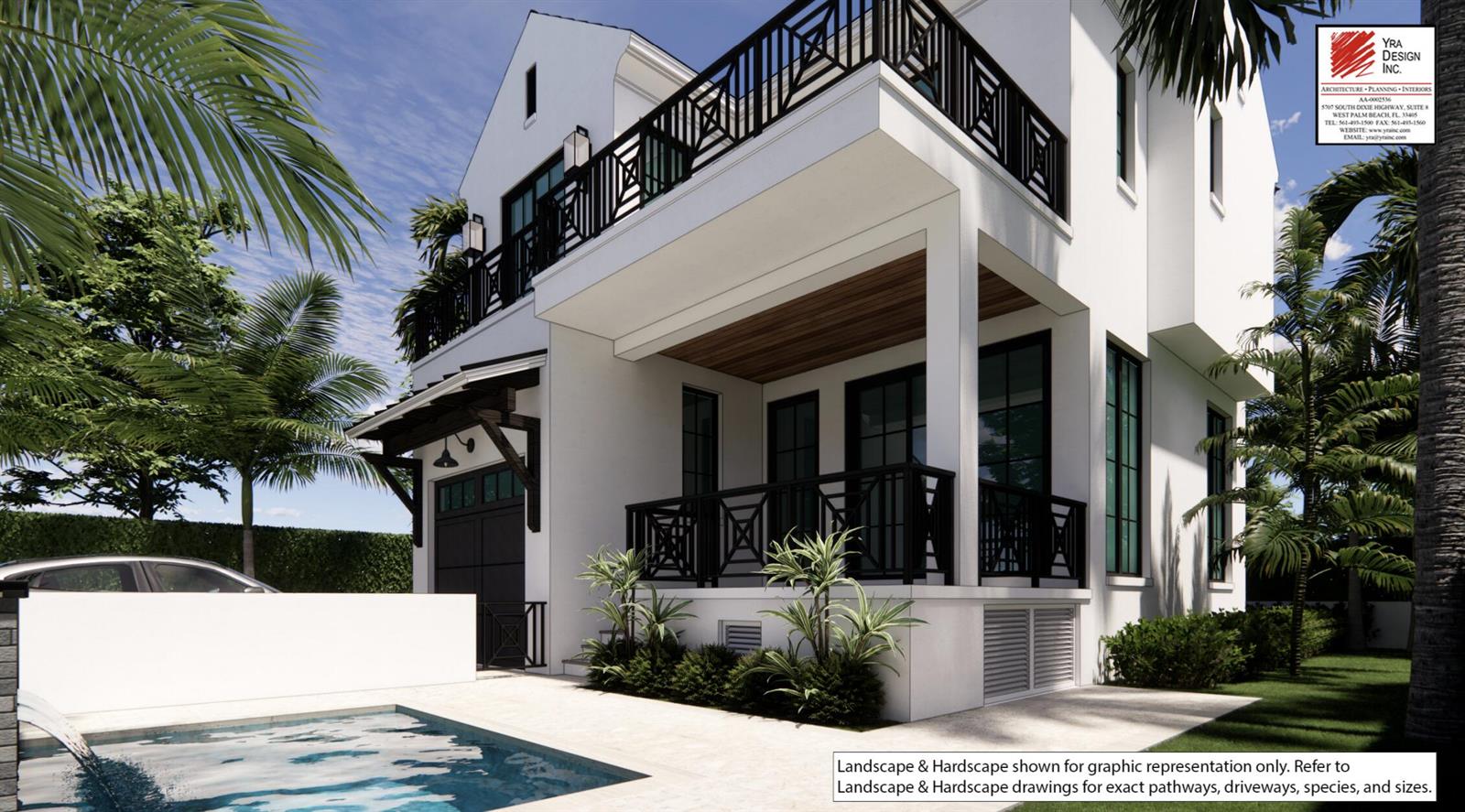 This architectural rendering shows a modern white two-story house with a pool and balcony — 30 Oceanview Drive, Ocean Ridge FL 33435, OCEAN RIDGE, FL