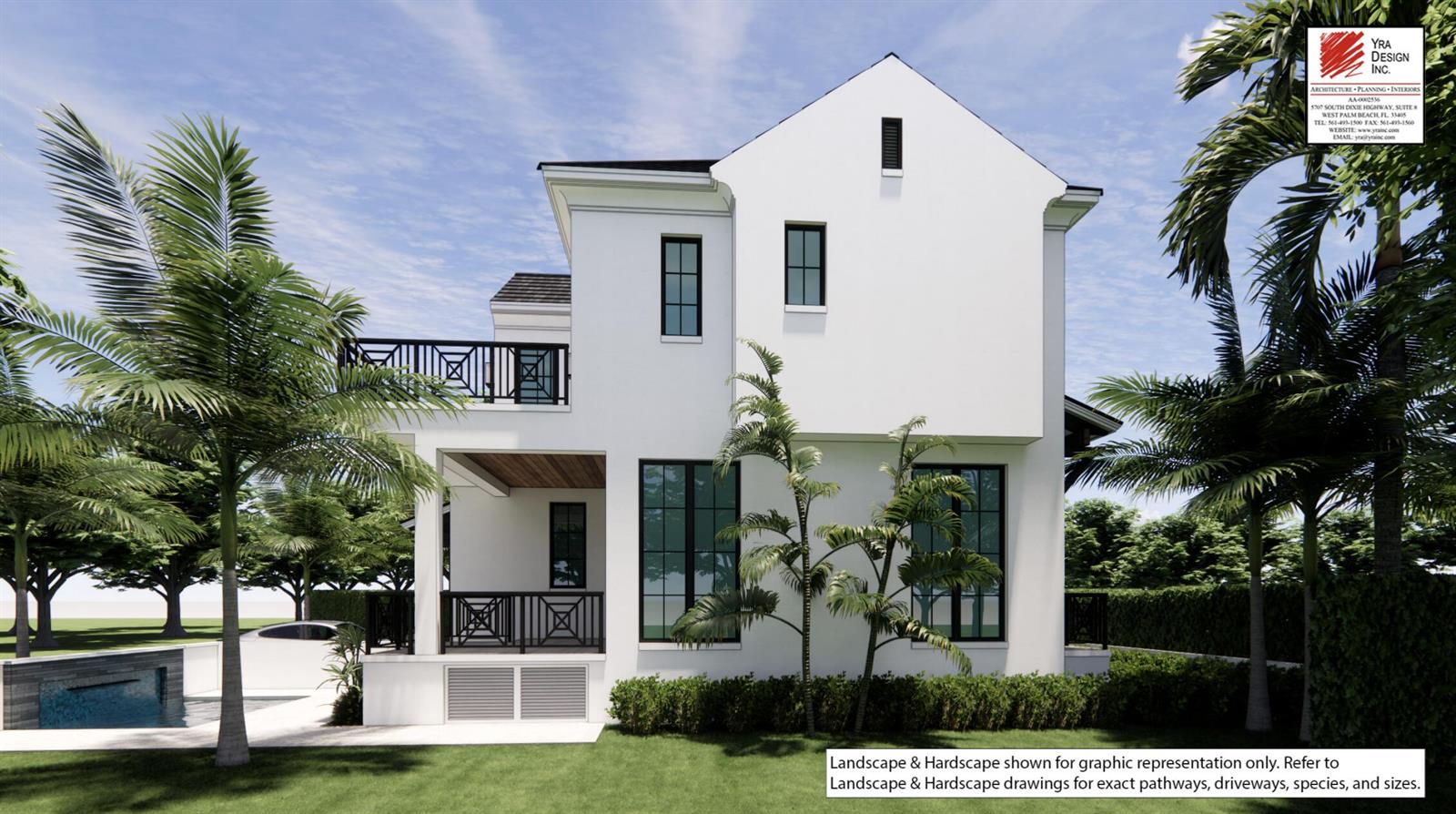 A digital rendering of a white two-story house exterior featuring a balcony and pool area — 30 Oceanview Drive, Ocean Ridge FL 33435, OCEAN RIDGE, FL