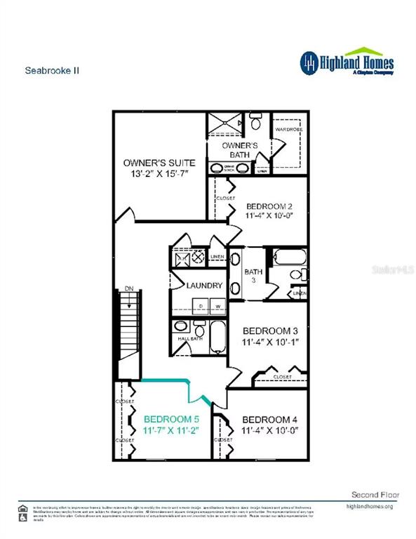 This is a floor plan for the second level of a five-bedroom residential home — 6769 FLAGSTONE AVENUE E, LAKELAND, FL