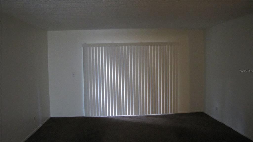 A dimly lit room features plain white walls, dark carpeting, and vertical window blinds — 7506 NEEDLE LEAF PLACE UNIT 56, TAMPA, FL
