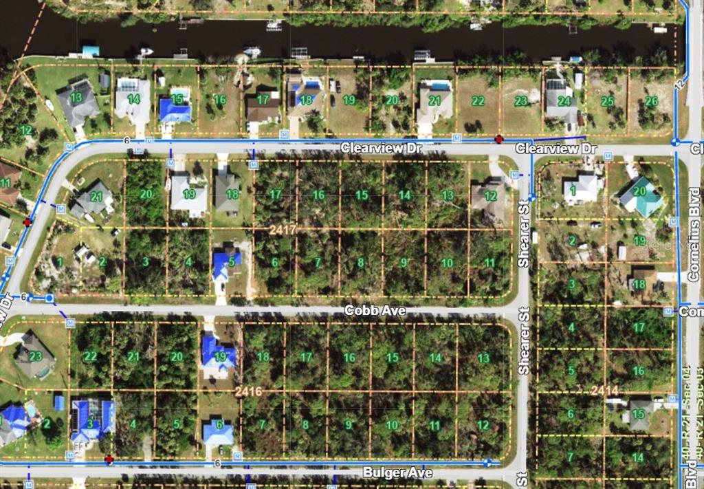 This is a satellite map showing residential lots, streets, and houses in a neighborhood — 14464 COBB AVENUE, PORT CHARLOTTE, FL