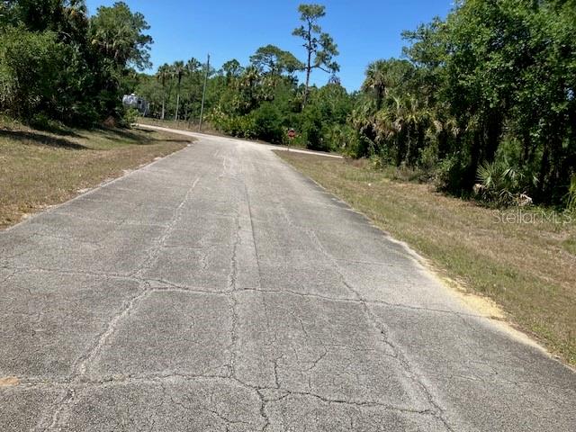 A paved road stretches uphill toward a stop sign surrounded by trees and vegetation — 5016 TREASURE LANE, LABELLE, FL