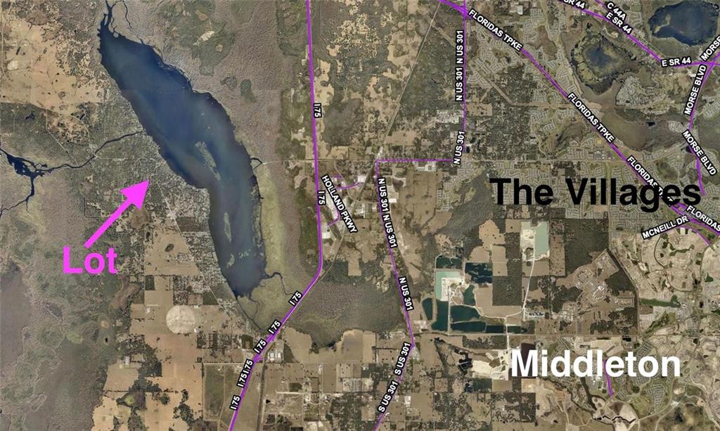 This map shows the location of a lot relative to The Villages and Middleton, Florida — 000 CR 422, LAKE PANASOFFKEE, FL