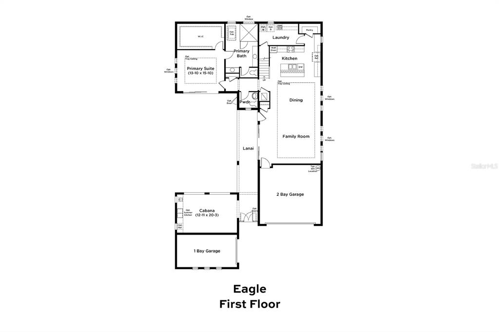 This is a floor plan for the first level of a house featuring three garage bays — 8230 GOLDEN BEACH COURT, PARRISH, FL