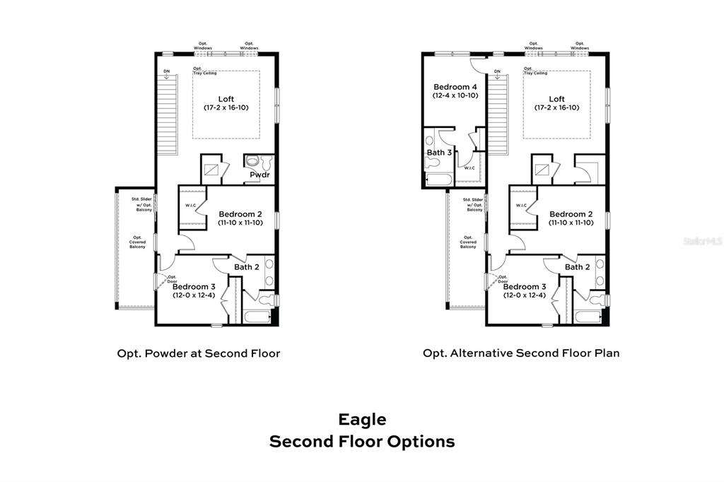 This floor plan shows two layout options for the second floor of a house — 8230 GOLDEN BEACH COURT, PARRISH, FL