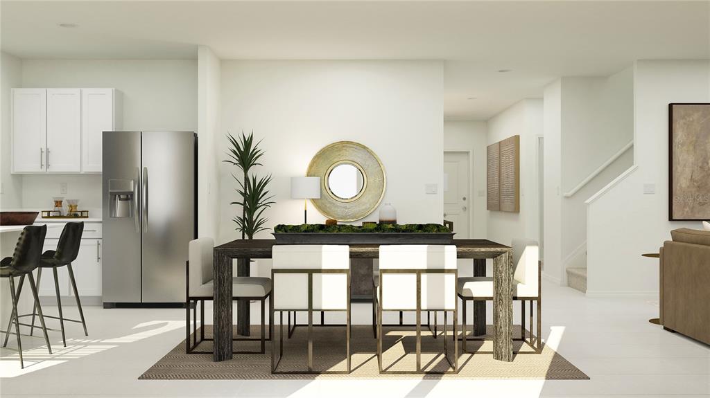 This is a rendering of a dining area featuring a wooden table and white chairs — 38388 PINDOS DRIVE, DADE CITY, FL