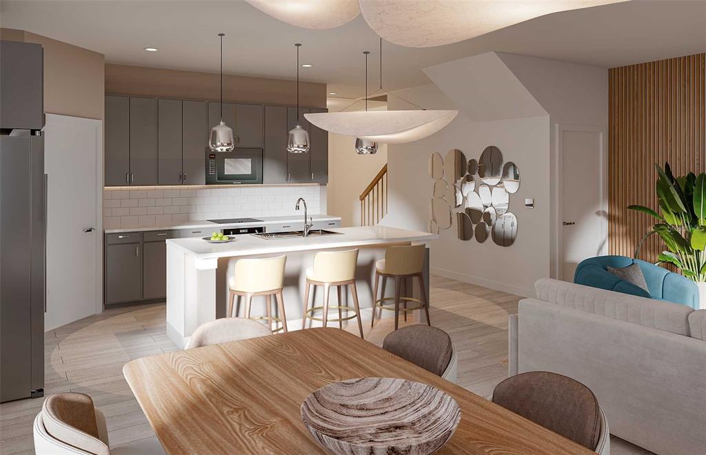 This rendering shows an open-concept kitchen and dining area with gray cabinetry and a central island — 119 PEGASUS STREET, DAVENPORT, FL