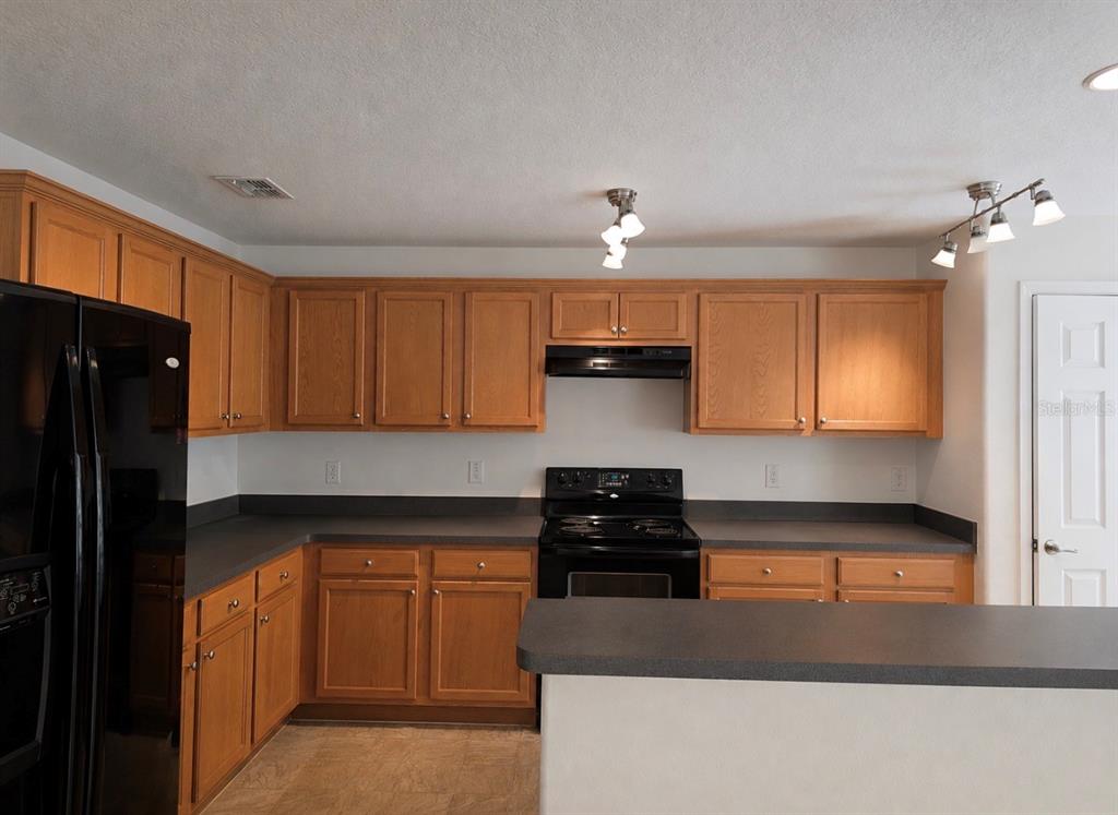 A tan house with a concrete driveway and a green lawn under large trees — 2626 BREEZY MEADOW ROAD, APOPKA, FL