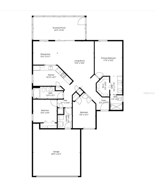 This is a floor plan of a single-story home featuring three bedrooms and a garage — 1712 ERIN BROOKE DRIVE, VALRICO, FL