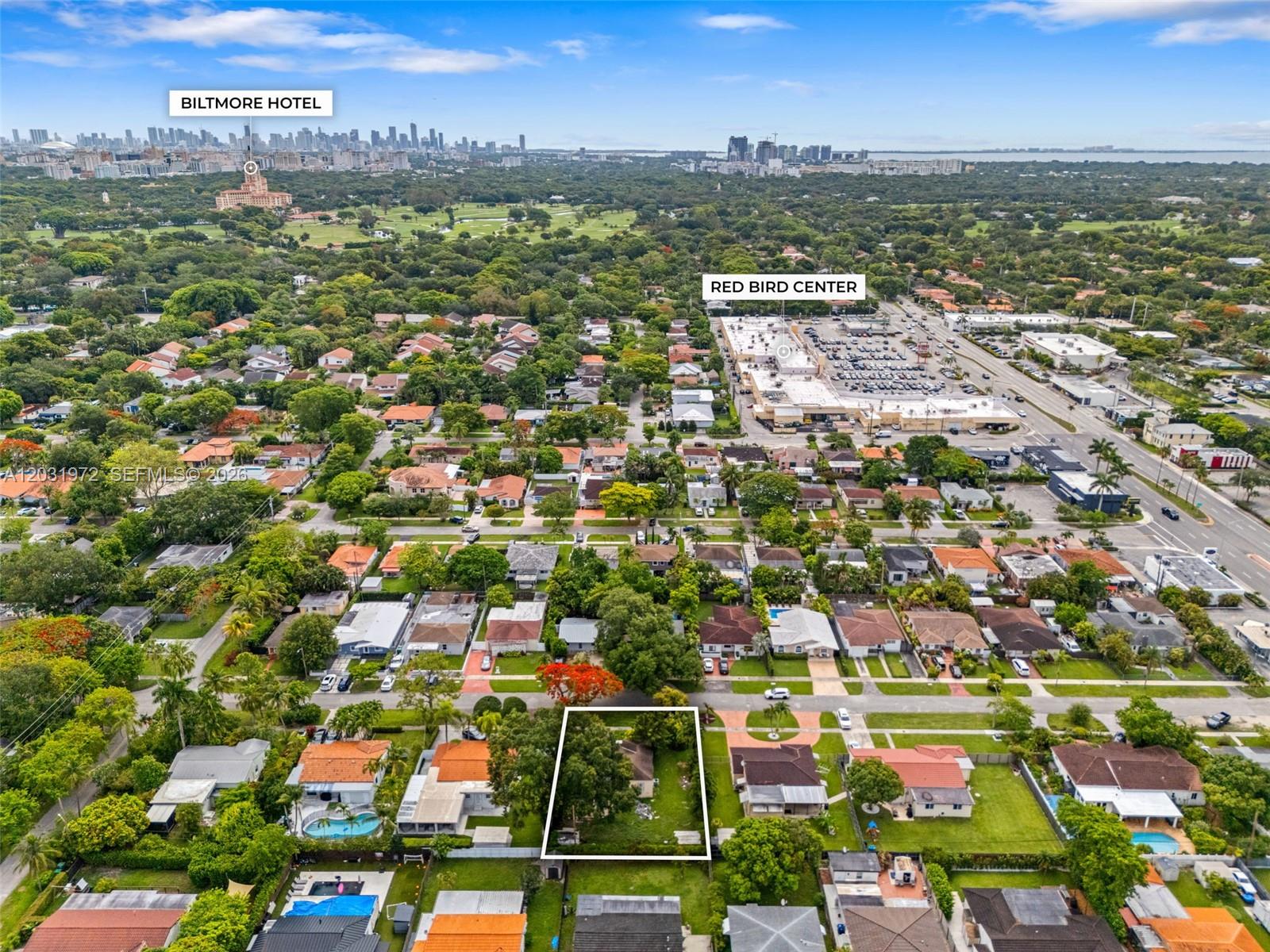 An aerial view shows a residential neighborhood with a highlighted single-family home and yard — 3900 SW 59th Ave, Miami FL 33155, MIAMI, FL