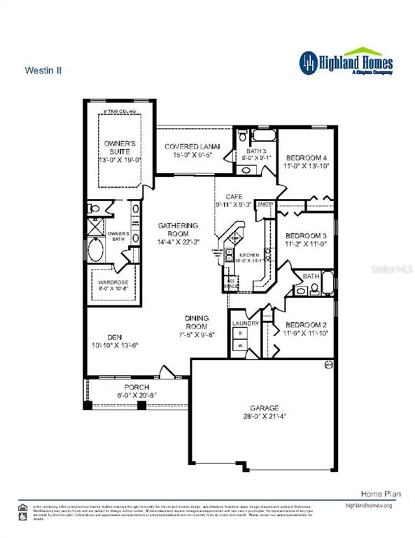 This is a floor plan for a single-story home featuring four bedrooms and a garage — 2223 SUMMERLAKE COURT, AUBURNDALE, FL