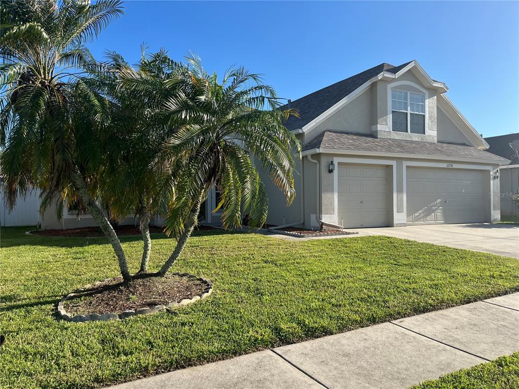 A two-story house with a two-car garage and a palm tree in the front yard — 22736 BELTREES COURT, LAND O LAKES, FL