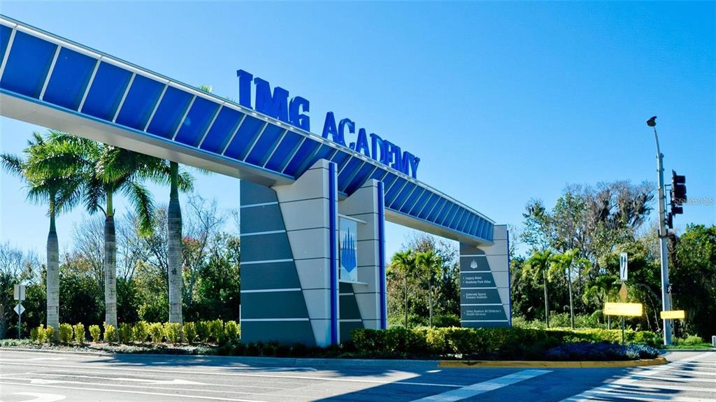 The entrance to IMG Academy features a large blue and white archway over a road — 5429 46TH COURT W, BRADENTON, FL