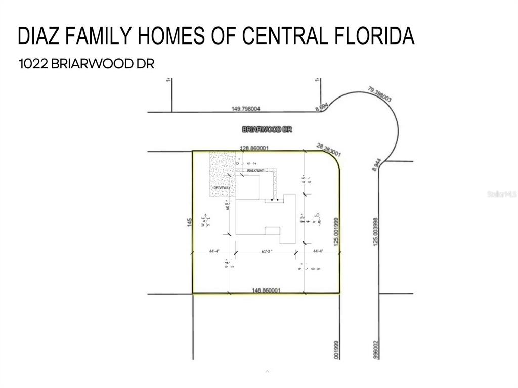 This is a survey map showing the property boundaries and building footprint for a residential lot — 1022 BRIARWOOD DRIVE, WAUCHULA, FL