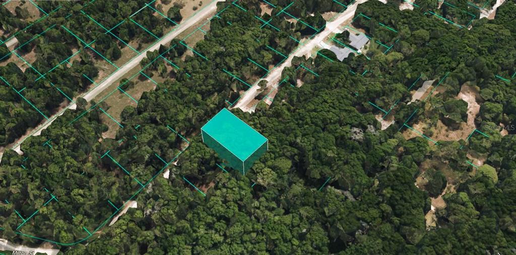 An aerial view shows a highlighted rectangular plot of land surrounded by dense forest — 1912 MILTON STREET, INVERNESS, FL