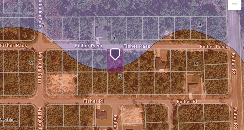 This is a map showing a vacant lot highlighted in purple along Fisher Pass — TBD FISHER PASS, OCKLAWAHA, FL