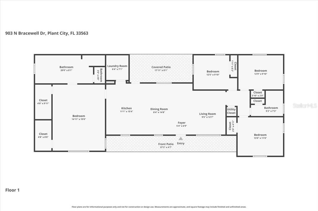 This is a floor plan for a single-story house with four bedrooms and two bathrooms — 903 N BRACEWELL DRIVE, PLANT CITY, FL