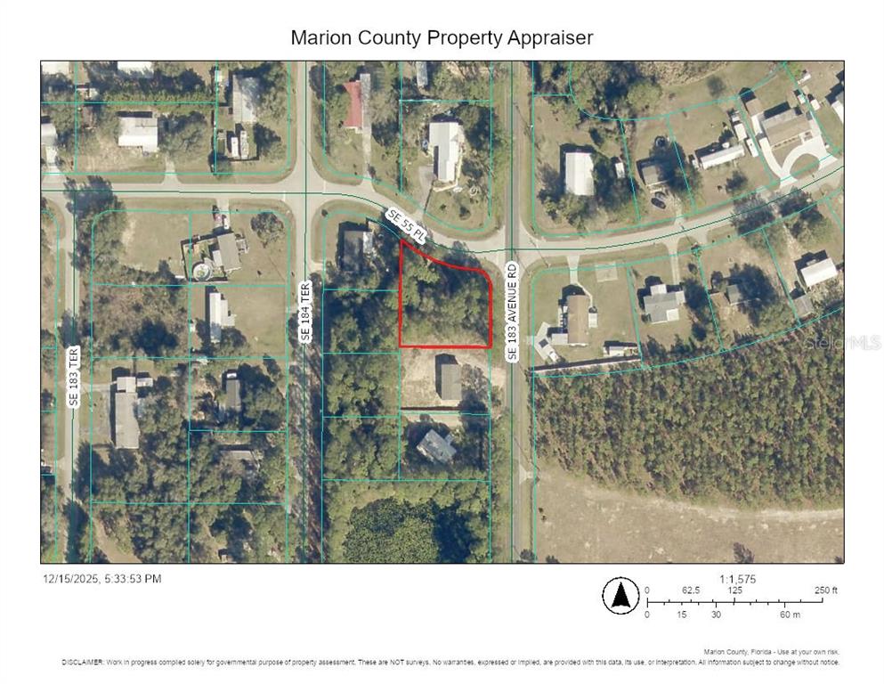 This is a property map showing a parcel of land outlined in red — 5570 SE 183RD AVENUE ROAD, OCKLAWAHA, FL
