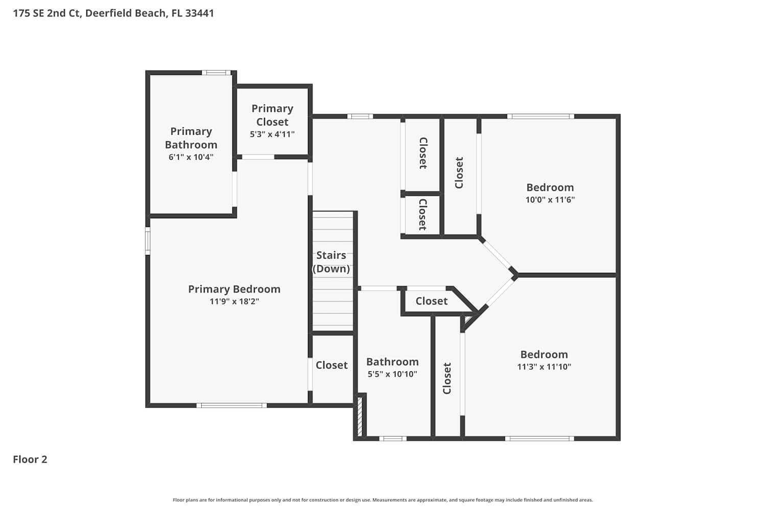 This is a floor plan for the second level of a residential home — DEERFIELD BEACH, FL