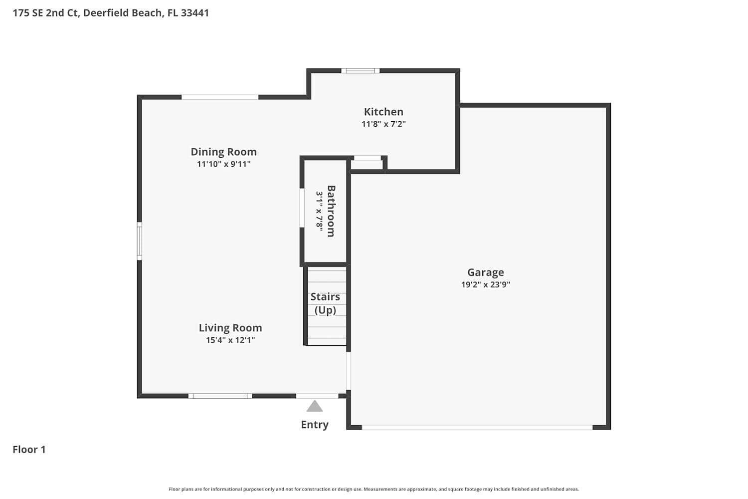 This is a floor plan showing the layout of a first floor with a garage — DEERFIELD BEACH, FL