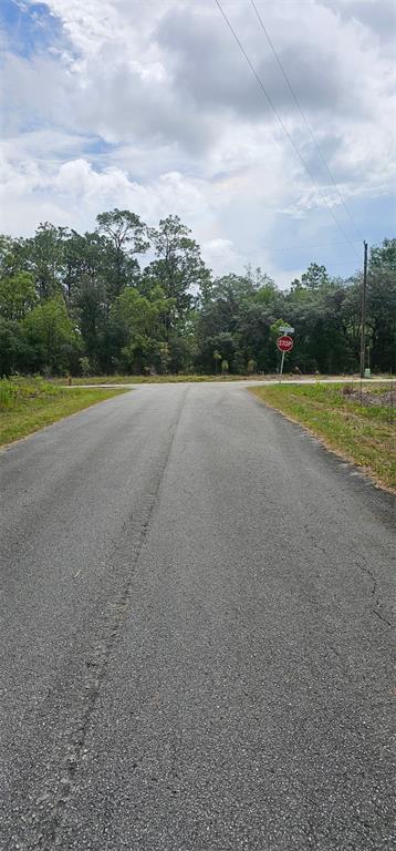 A paved road leads to a T-intersection with a stop sign and surrounding trees — 0 NW ASPEN LANE, DUNNELLON, FL
