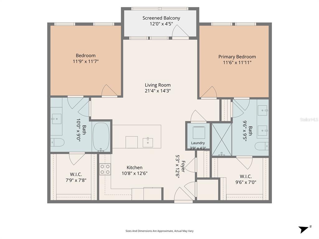 This is a floor plan of a two-bedroom apartment with two bathrooms and a balcony — 1700 RANCH ROAD UNIT B1-13112, NOKOMIS, FL