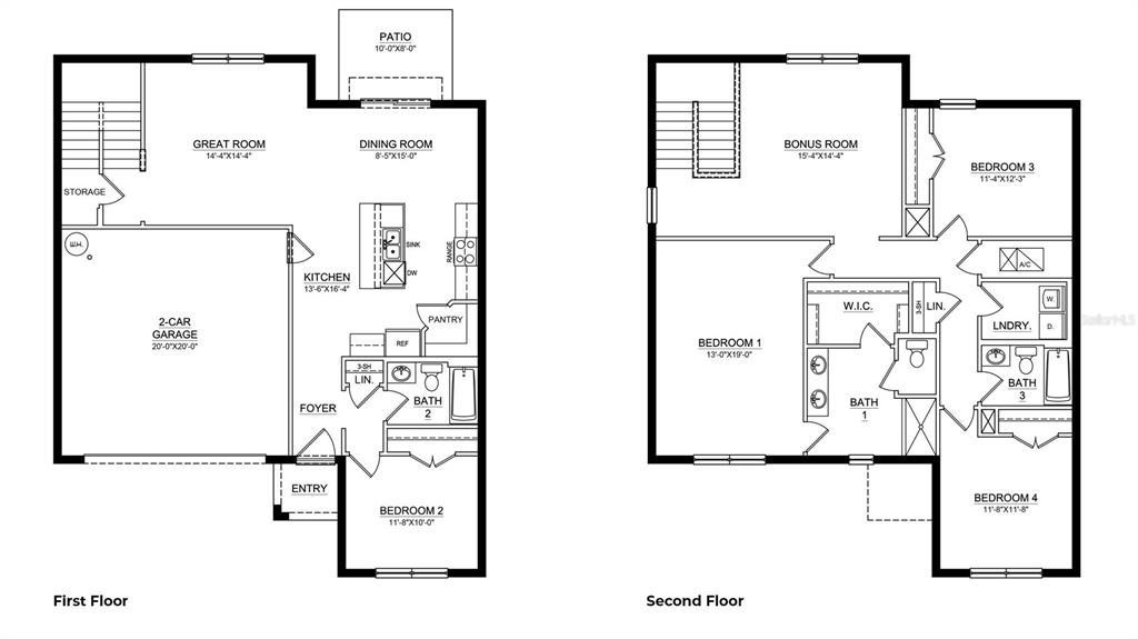 This floor plan shows the layout of a two-story home with four bedrooms — 2113 NW 247 DRIVE, NEWBERRY, FL