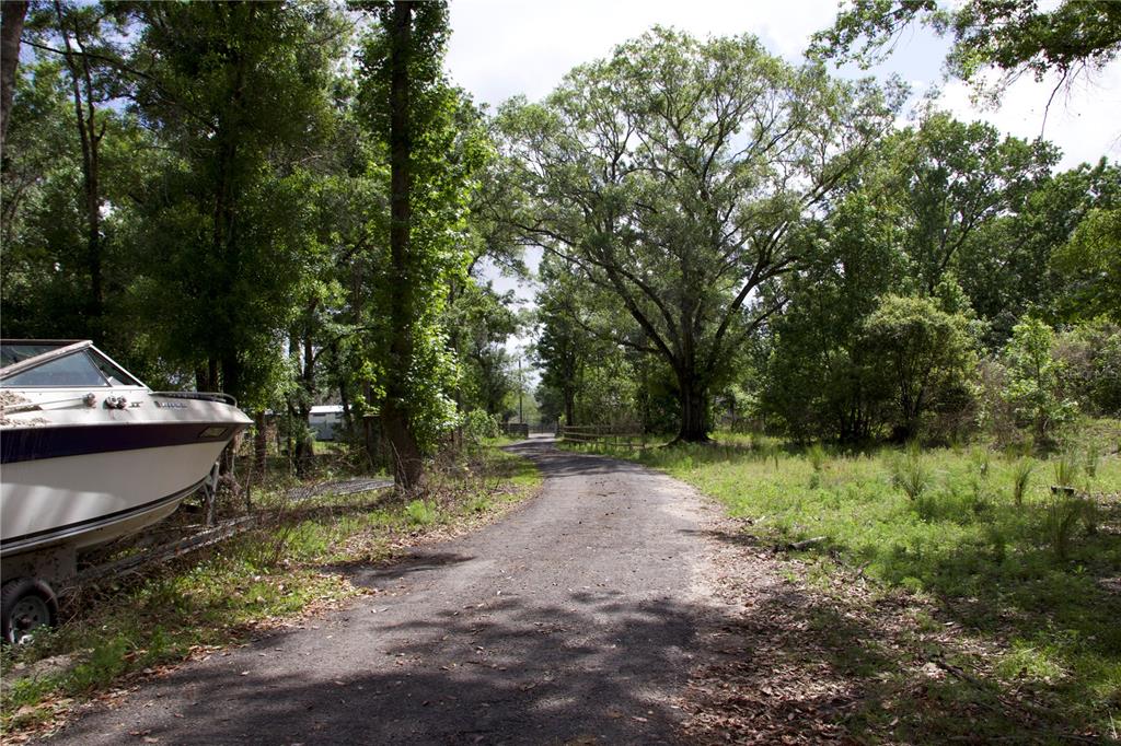 A gravel driveway leads through a wooded area past a boat on a trailer — 1920 10TH STREET, ORLANDO, FL