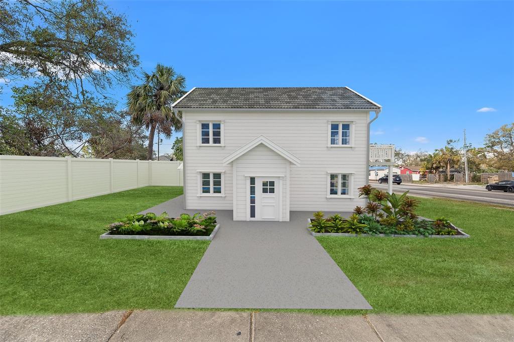 A digital rendering of a two-story white house with a front walkway and landscaping — 28TH STREET S, ST PETERSBURG, FL