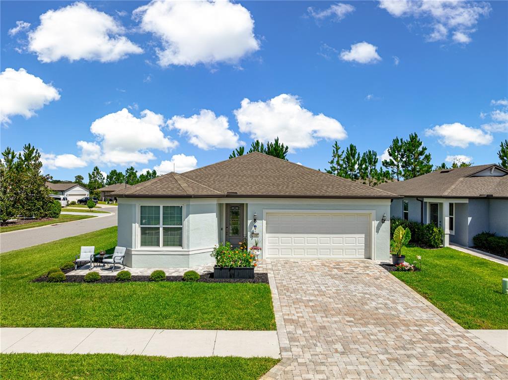 A single-story house with a light-colored exterior, a paved driveway, and a two-car garage — 9295 SW 60TH LANE ROAD, OCALA, FL