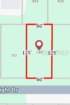 This is a map showing the rectangular dimensions of a vacant residential lot — 149 WRIGHT DRIVE, ROTONDA WEST, FL