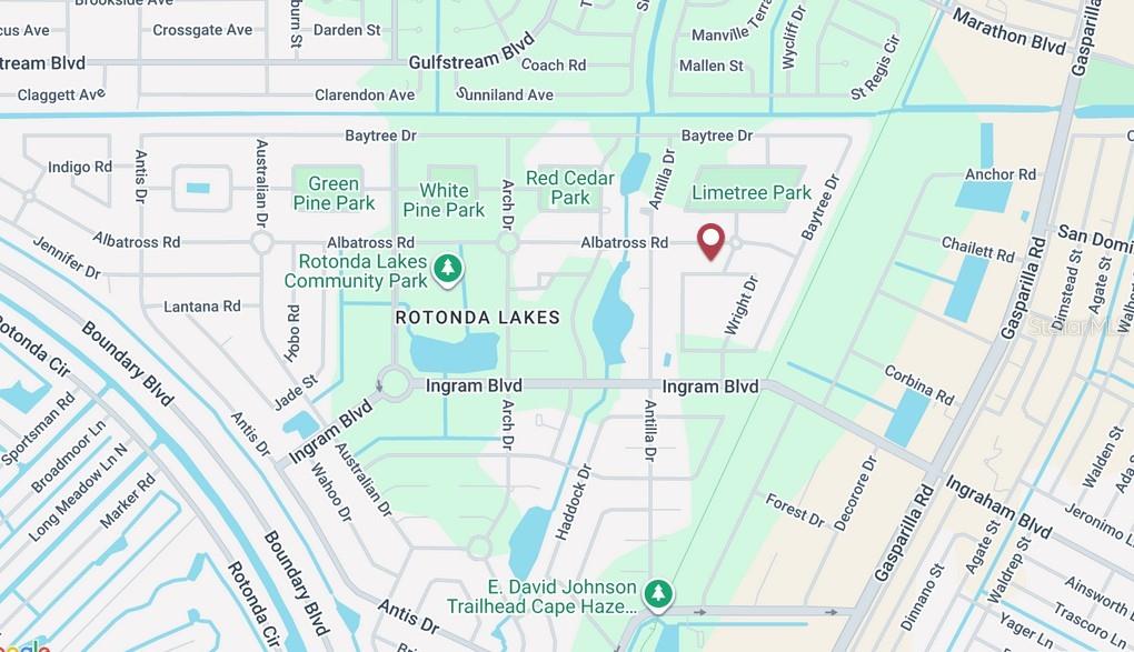 This is a map showing the street layout and parks in the Rotonda Lakes area — 149 WRIGHT DRIVE, ROTONDA WEST, FL