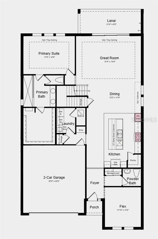 This floor plan shows a single-story home layout featuring a garage, kitchen, great room, and primary suite — 12859 TREELINE RIDGE AVENUE, SAN ANTONIO, FL