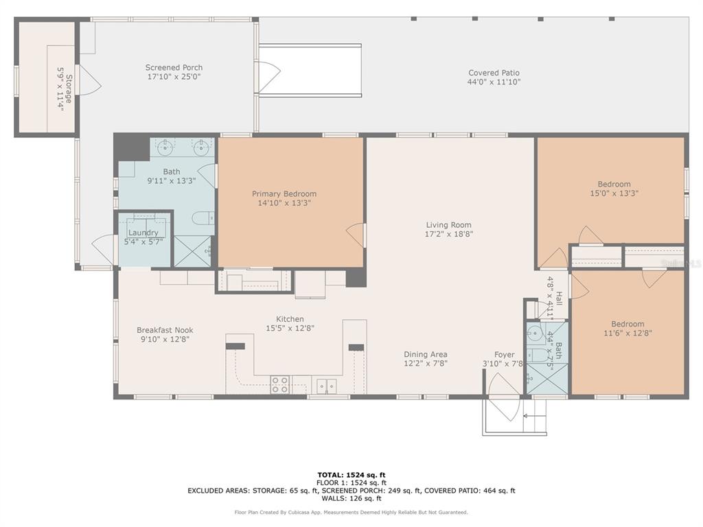 This is a floor plan for a three-bedroom house with a kitchen, living area, and porch — 3111 SHORT LEAF STREET, WESLEY CHAPEL, FL
