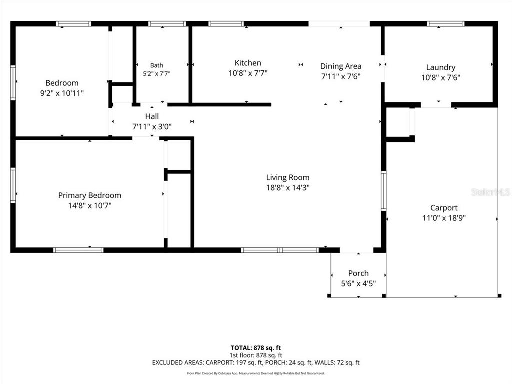 This is a floor plan for a single-story home with two bedrooms and a carport — 3164 SE 11TH STREET, OCALA, FL